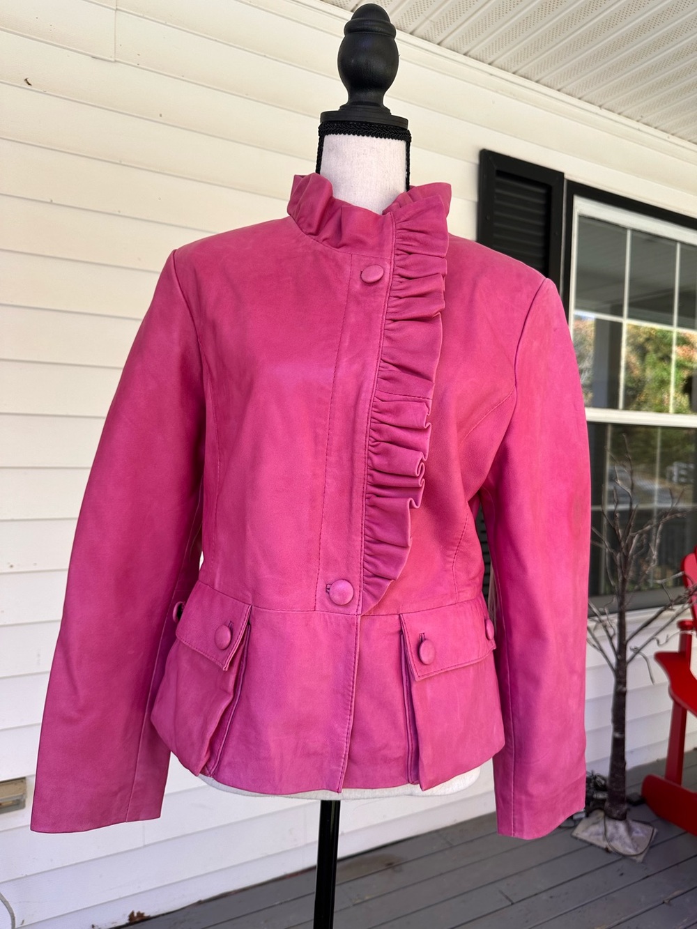 Marc A Dolci - Women’s, Pink, Lamb Leather, Jacket, Ruffles, Size M, Soft